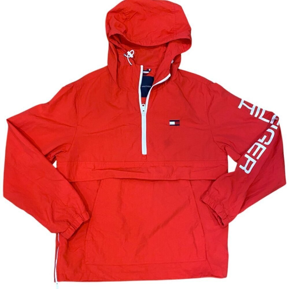 Tommy Hilfiger Red Pull Over Wind breaker Jacket Taslan Front ZIP